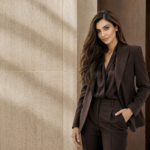 Portrait of Dr Amy Chahal wearing a brown suit