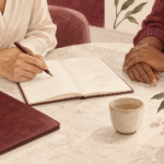 Editorial illustration of a practitioner and patient developing an individual skin care plan