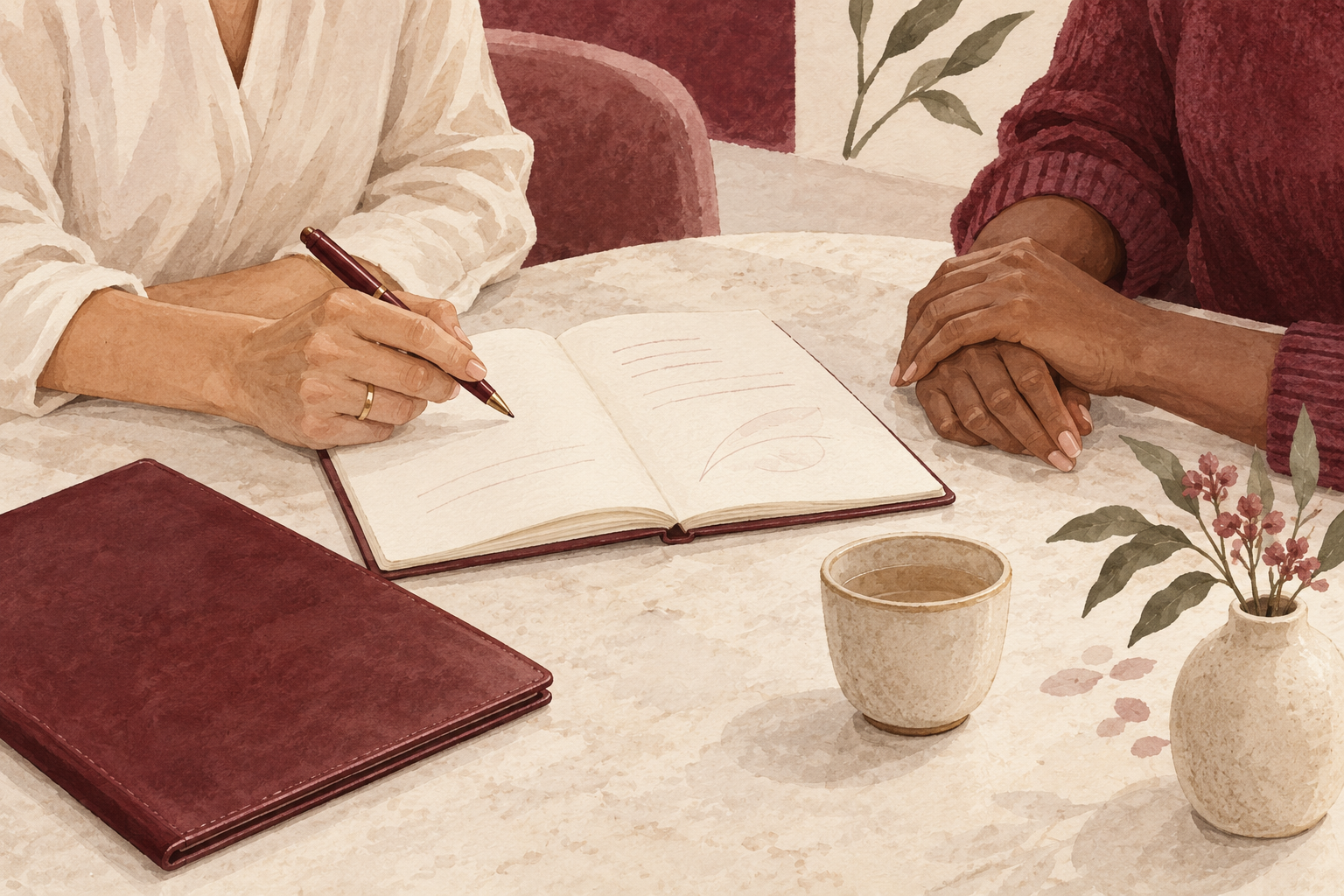 Editorial illustration of a practitioner and patient developing an individual care plan together